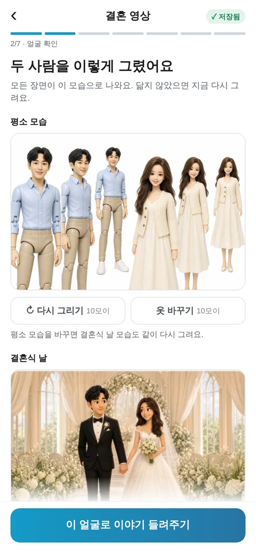 평소 모습 캐릭터 시트와 턱시도·드레스를 입은 결혼식 날 모습