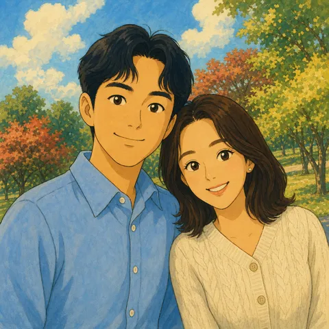 같은 사진을 수채 동화책 스타일로 그린 두 사람